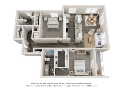 Floor plan for 2 beds, 2 baths, 1310 sqft